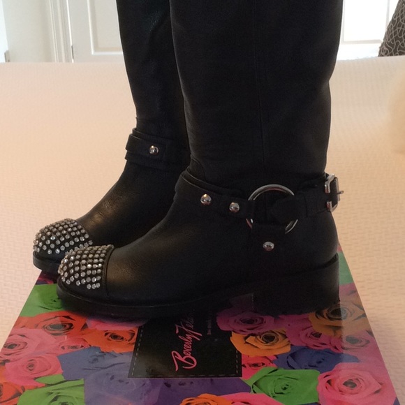 Beverly Feldman Black Rhinestone Boots - Picture 3 of 6